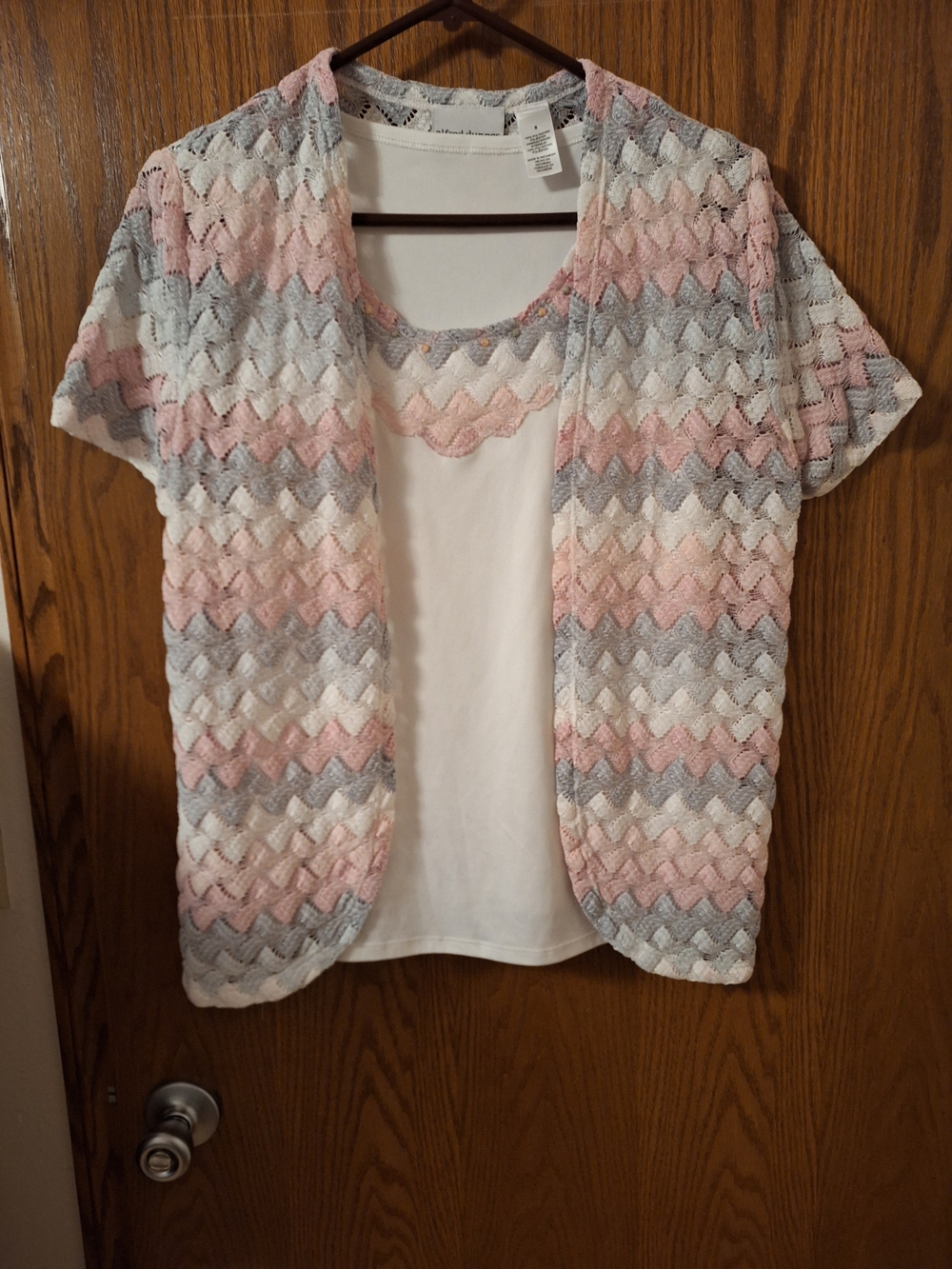 Beautiful Alfred Dunner Open-Front Summer Top - Pink, Gray, White